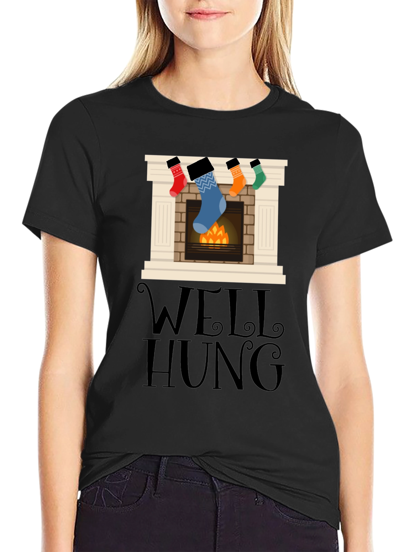 Well Hung Christmas Fireplace T-Shirt