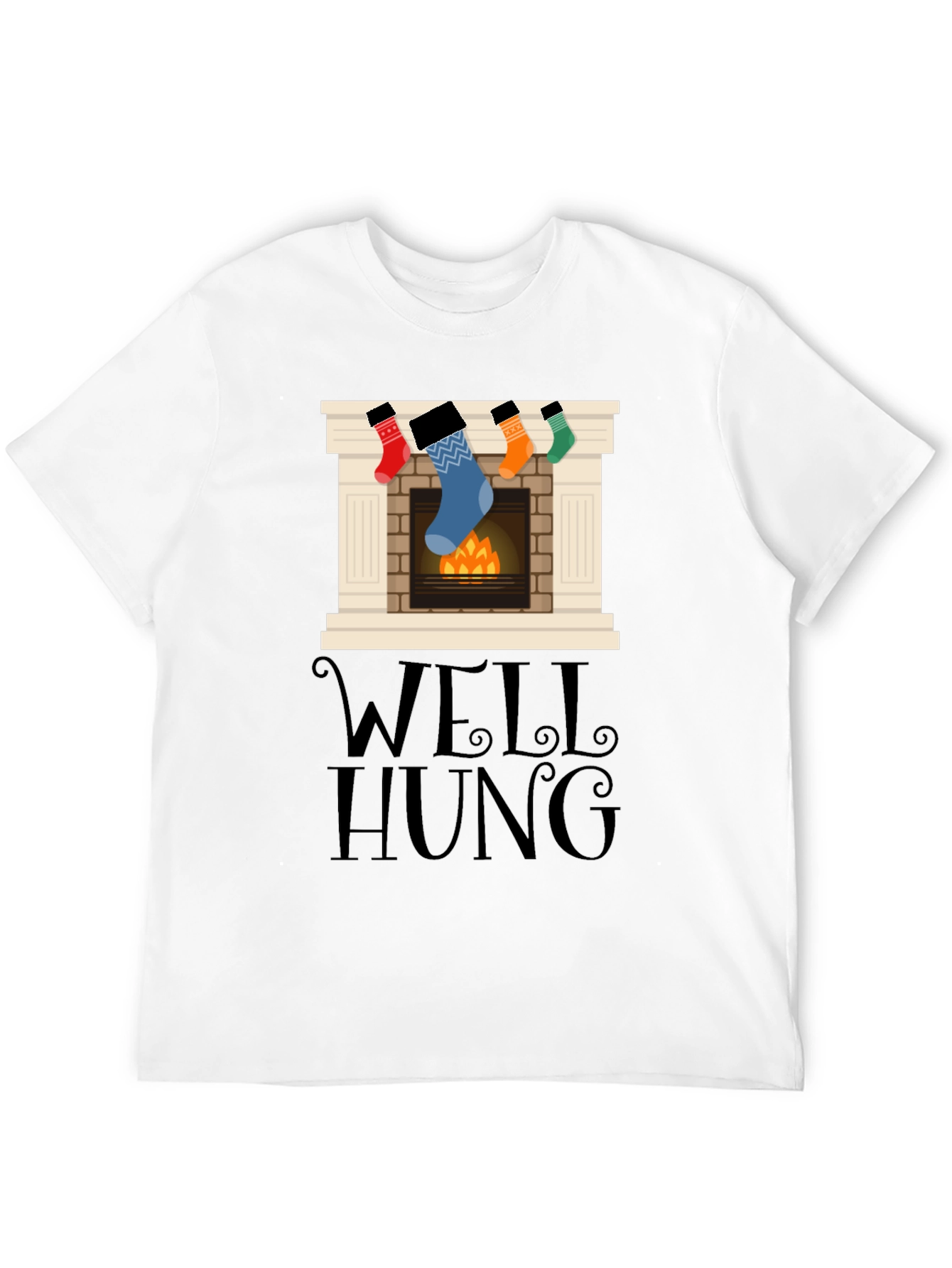 Well Hung Christmas Fireplace T-Shirt
