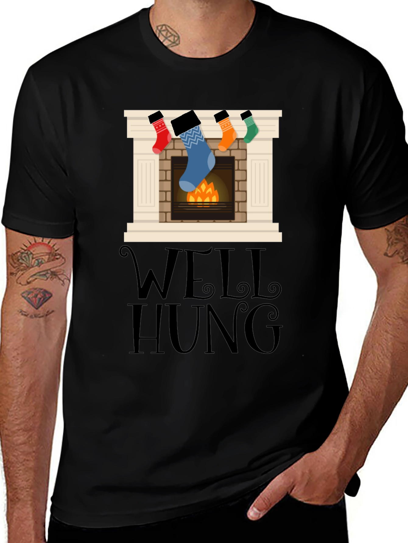 Well Hung Christmas Fireplace T-Shirt