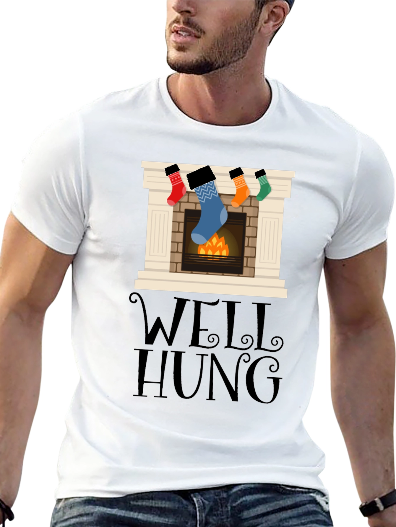 Well Hung Christmas Fireplace T-Shirt