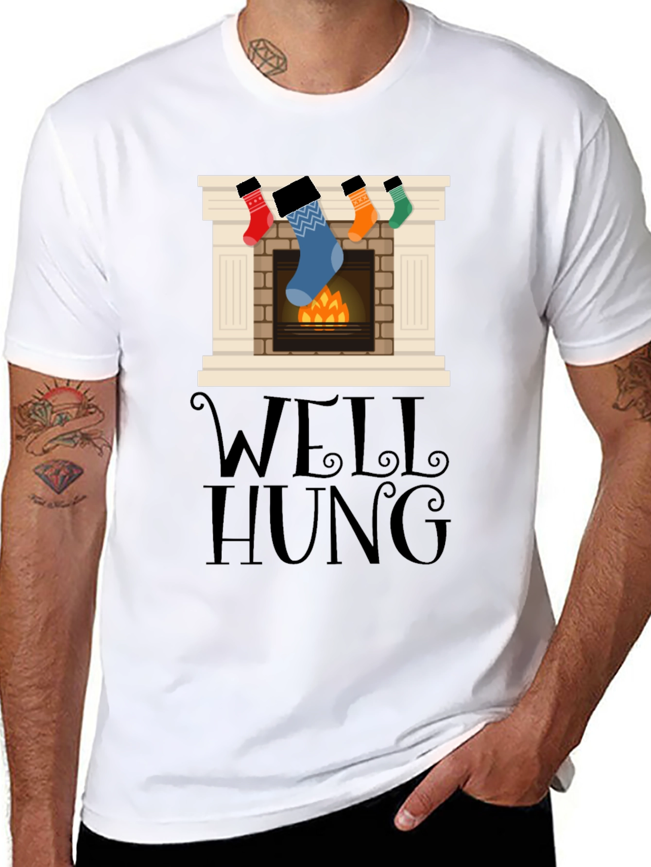Well Hung Christmas Fireplace T-Shirt