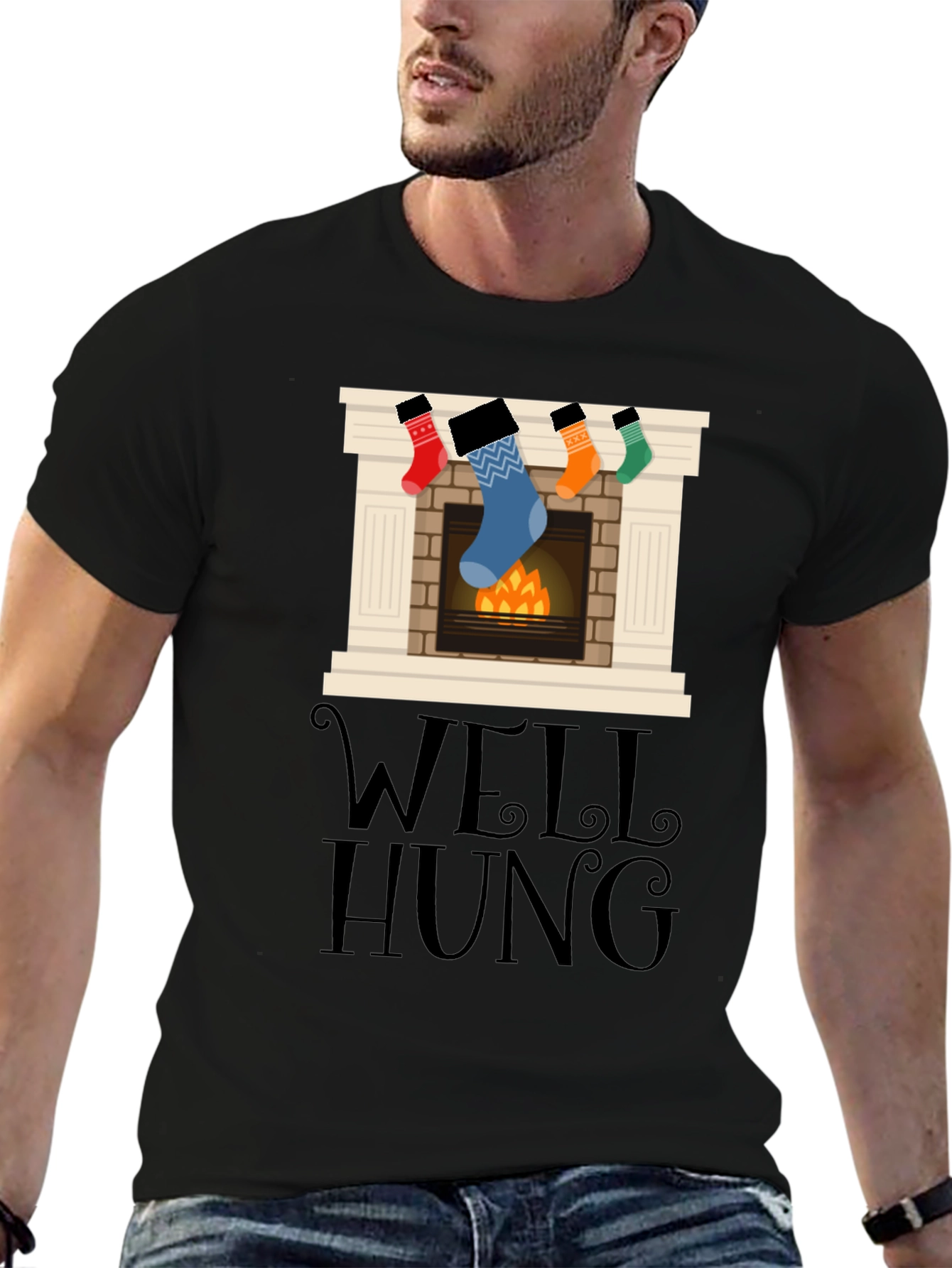 Well Hung Christmas Fireplace T-Shirt