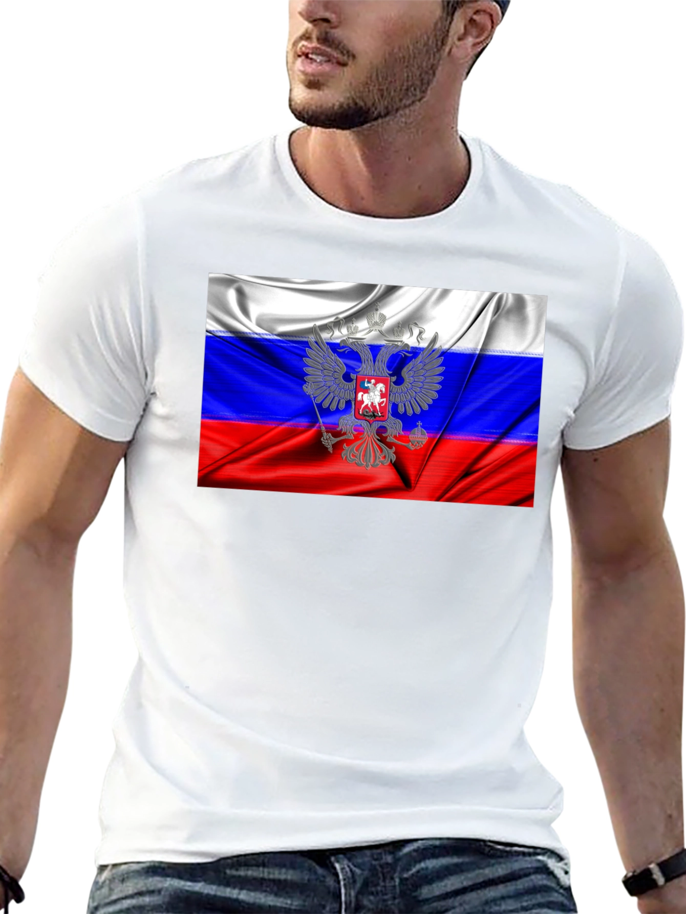 Russia Flag Graphic Tee - Black Cotton T-Shirt