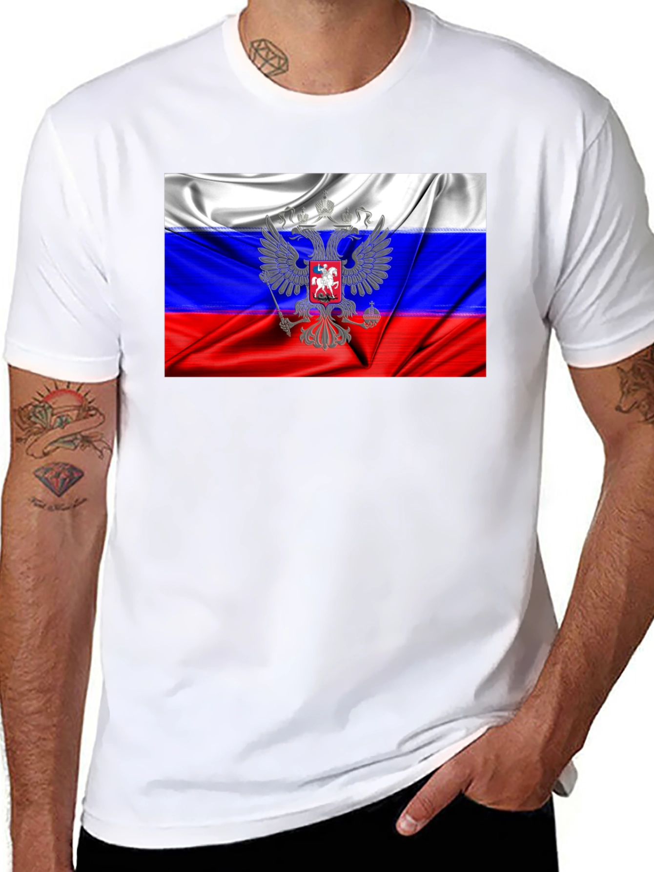 Russia Flag Graphic Tee - Black Cotton T-Shirt