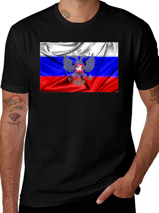 Russia Flag Graphic Tee - Black Cotton T-Shirt