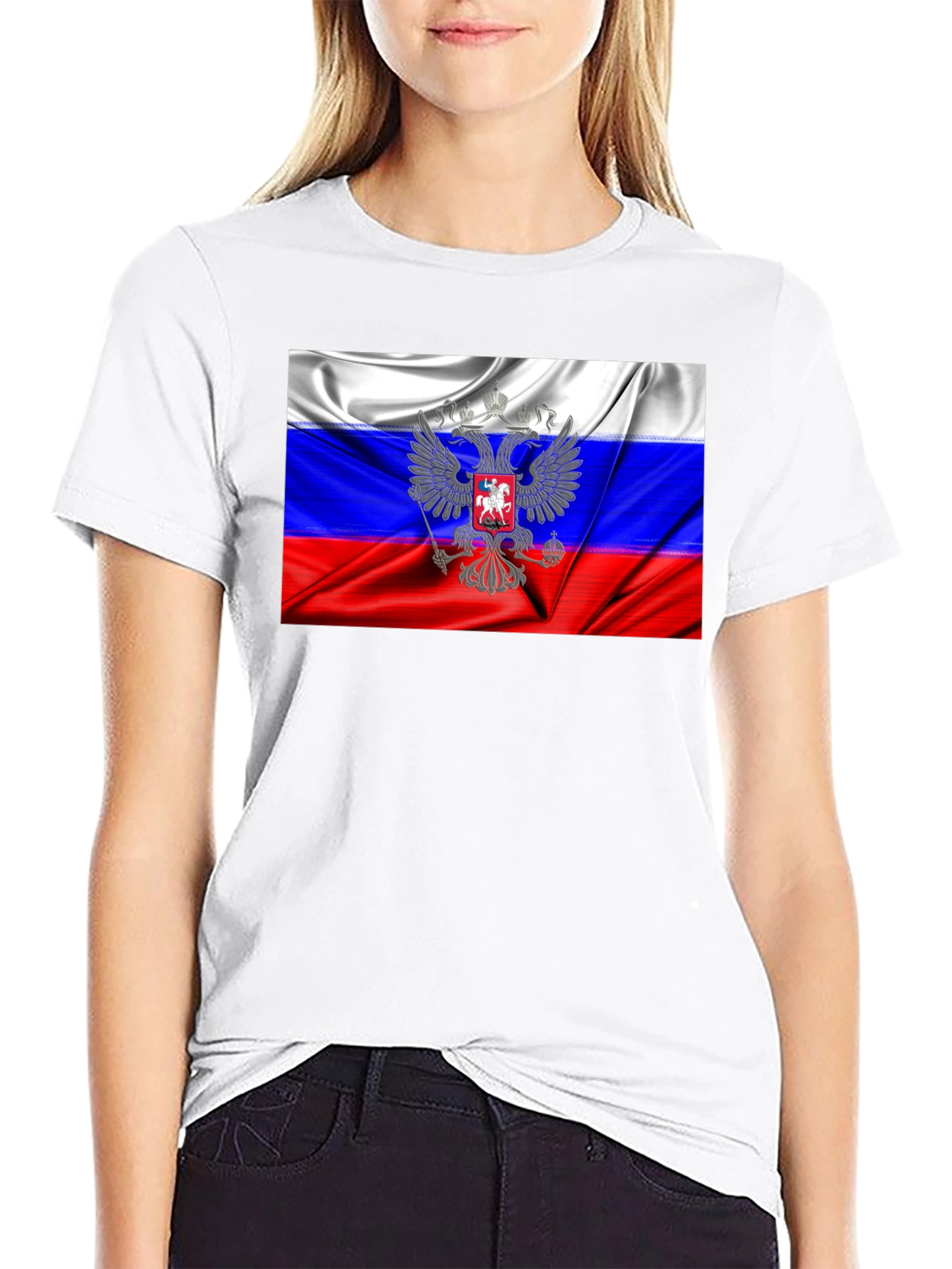 Russia Flag Graphic Tee - Black Cotton T-Shirt