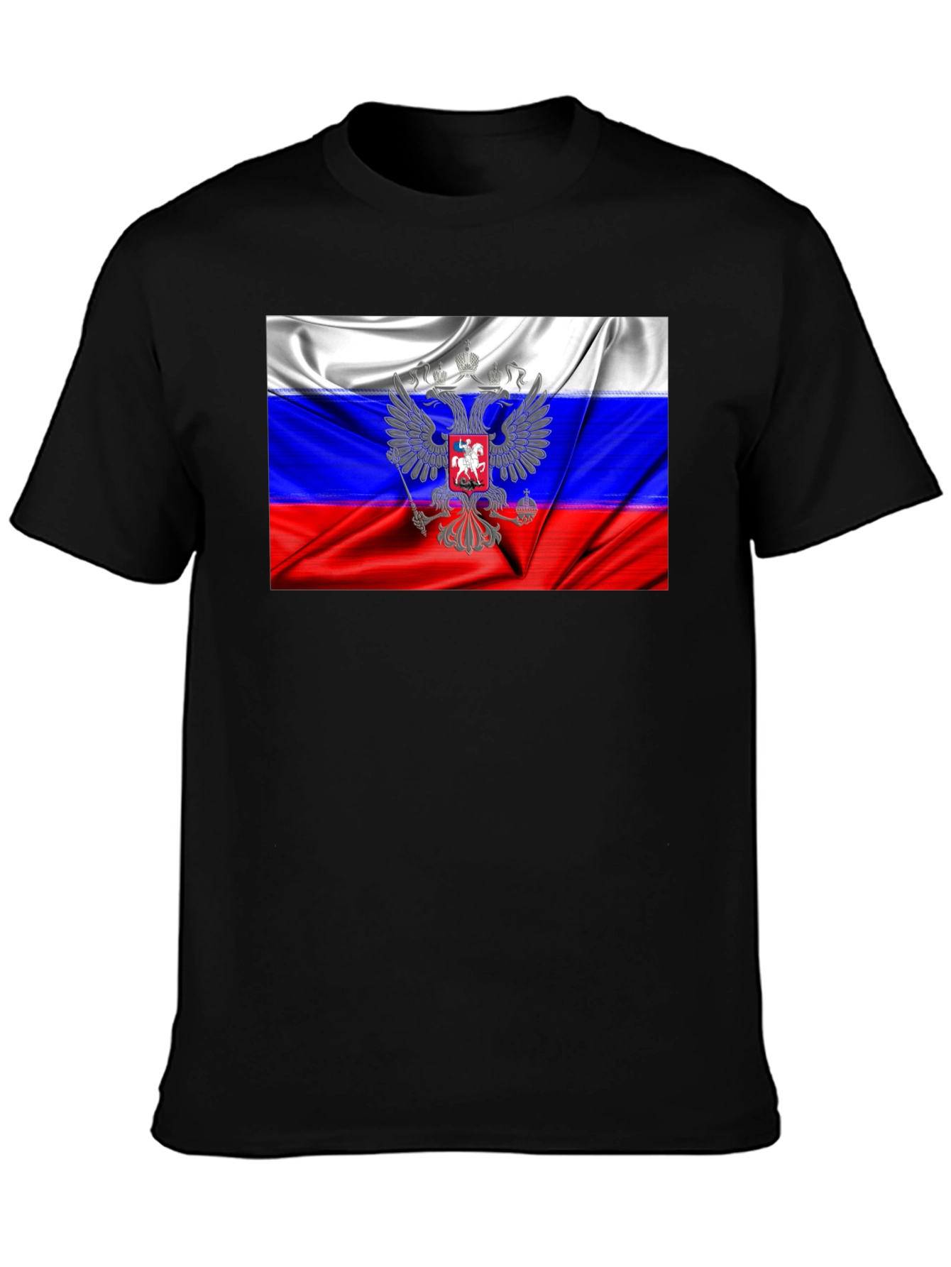 Russia Flag Graphic Tee - Black Cotton T-Shirt