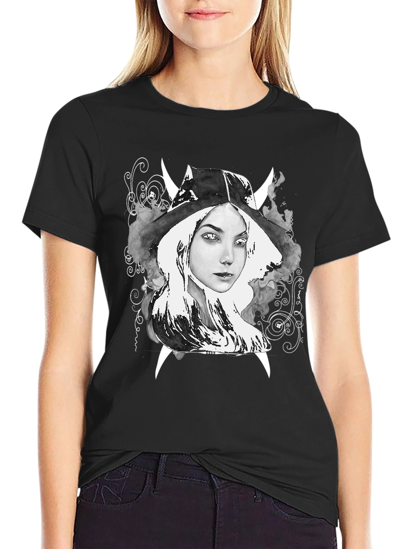 Witch Graphic Tee - Black Cotton T-Shirt