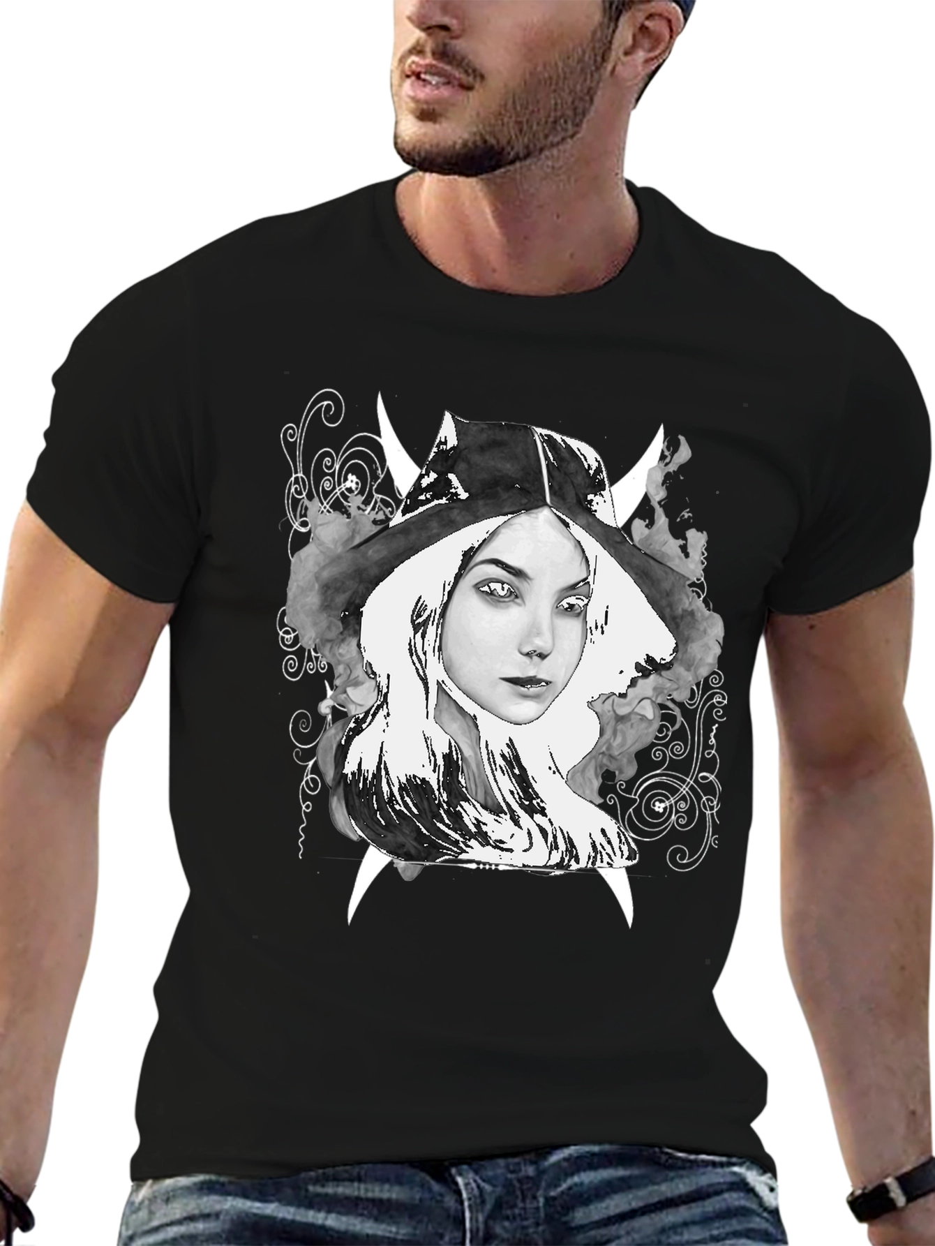 Witch Graphic Tee - Black Cotton T-Shirt