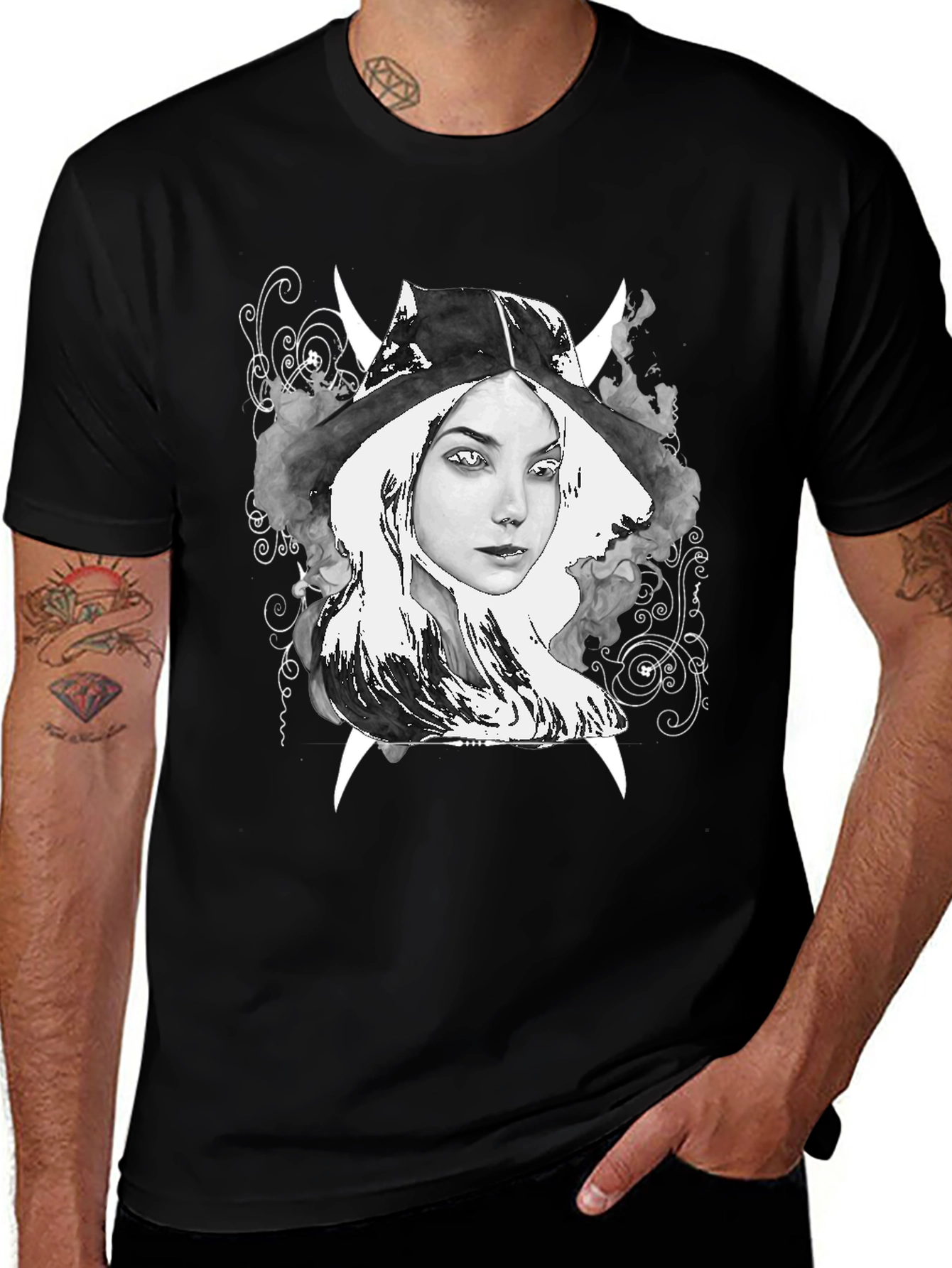 Witch Graphic Tee - Black Cotton T-Shirt