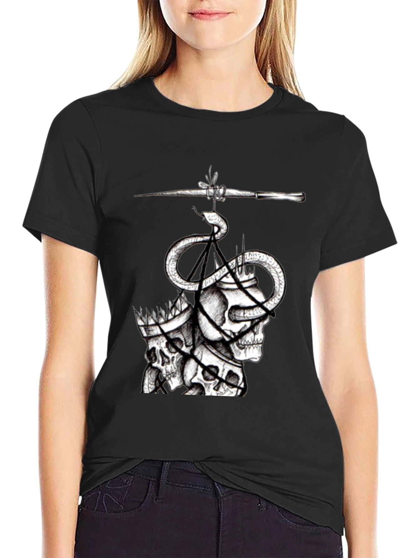Skull & Serpent Graphic Tee - Black Cotton Blend