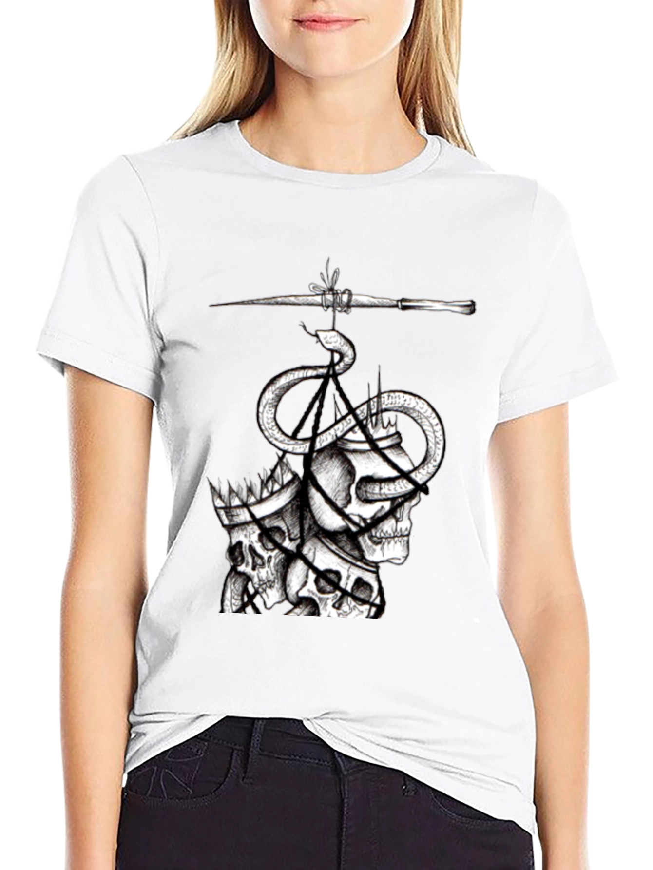 Skull & Serpent Graphic Tee - Black Cotton Blend