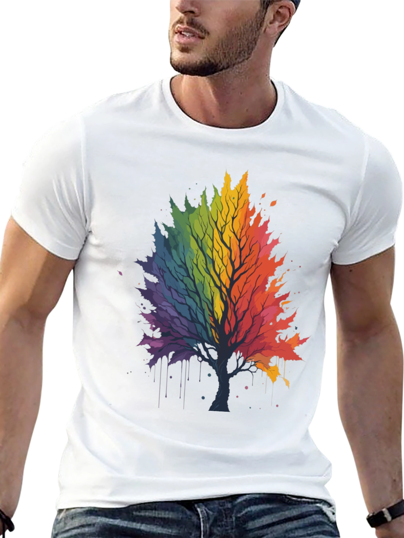 Rainbow Tree Graphic Black T-Shirt