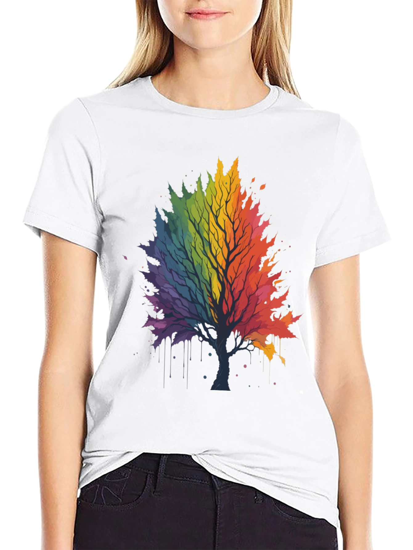Rainbow Tree Graphic Black T-Shirt