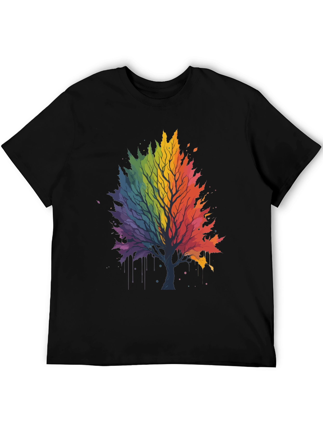 Rainbow Tree Graphic Black T-Shirt