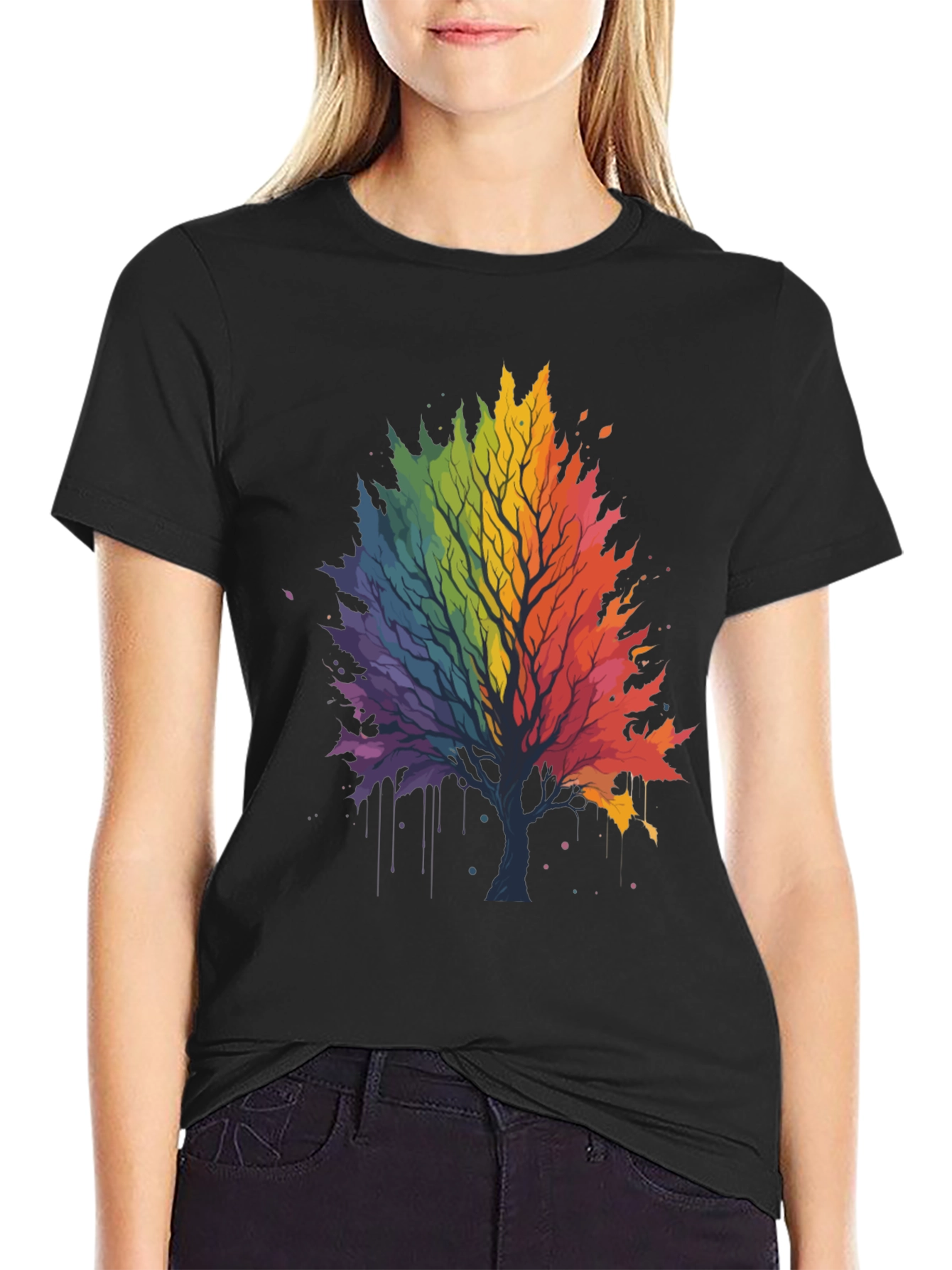 Rainbow Tree Graphic Black T-Shirt