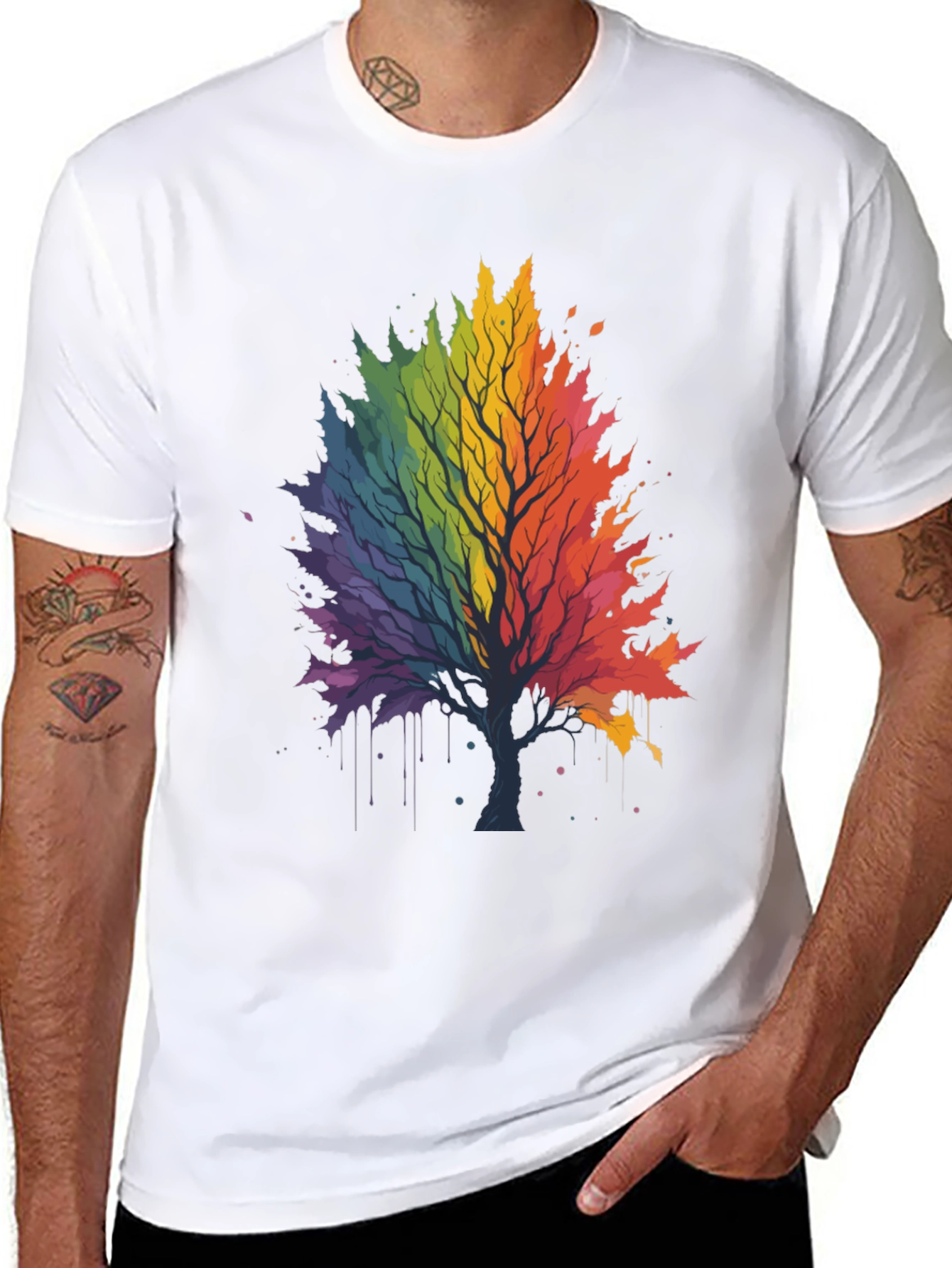 Rainbow Tree Graphic Black T-Shirt