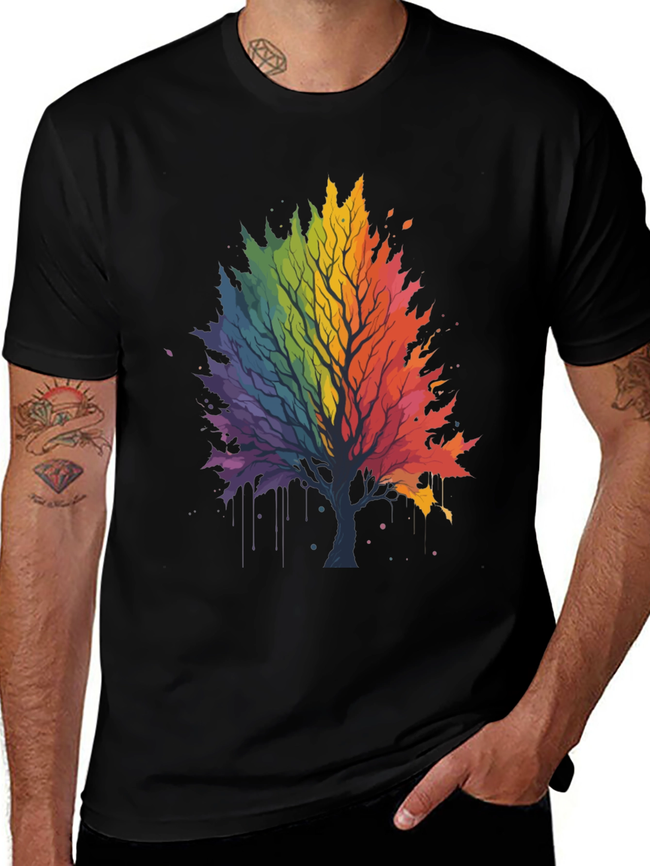 Rainbow Tree Graphic Black T-Shirt