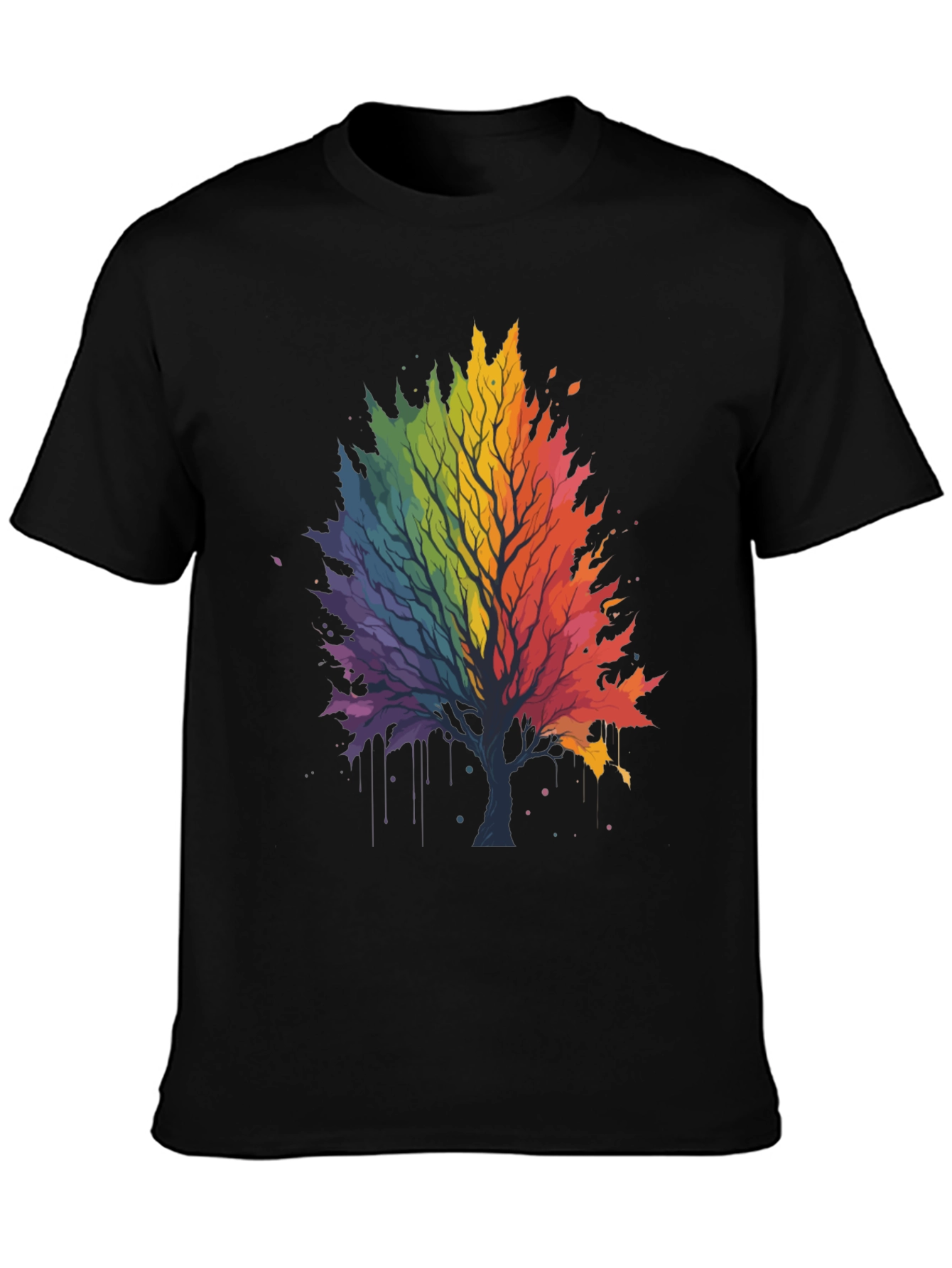 Rainbow Tree Graphic Black T-Shirt