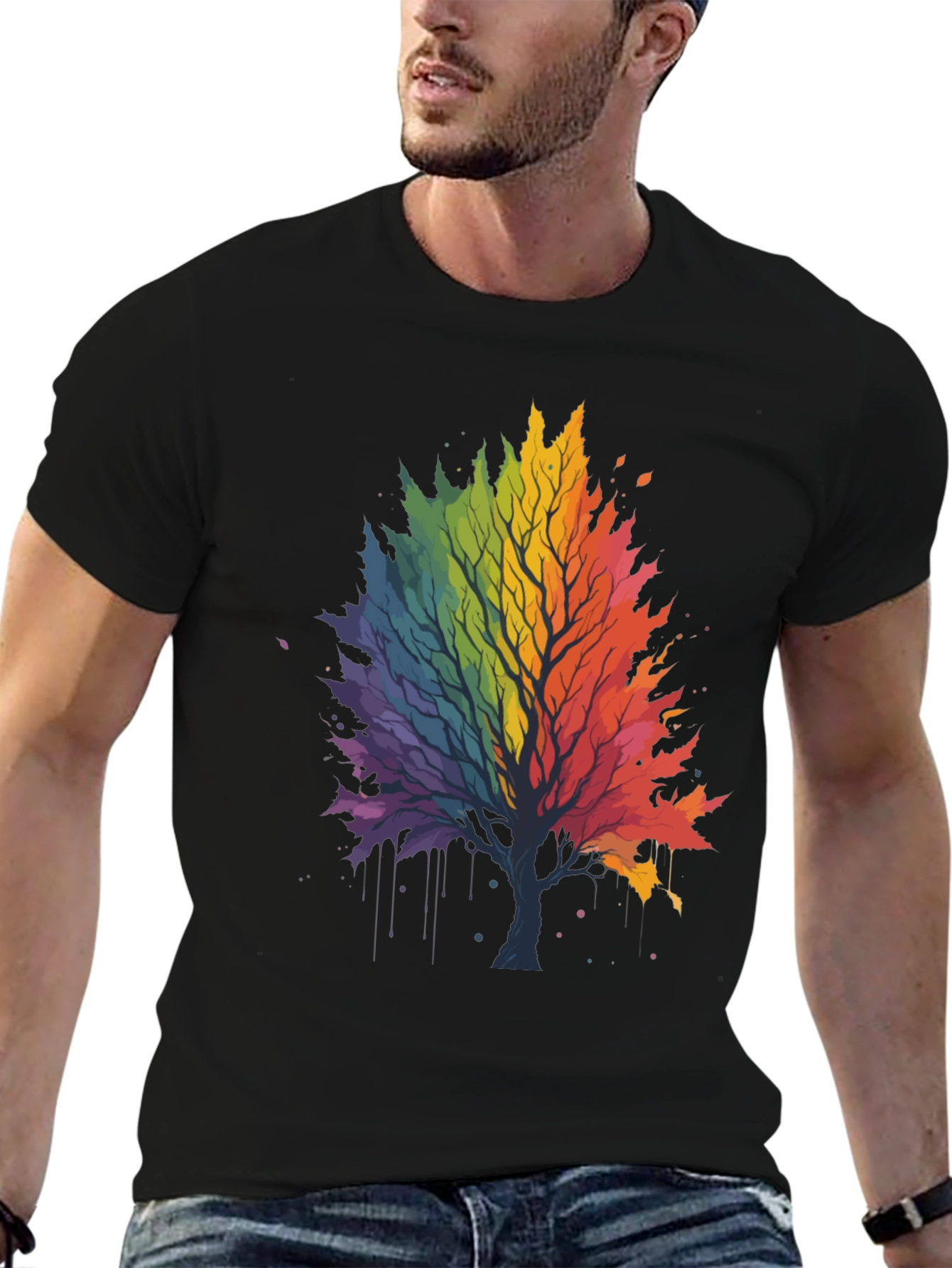 Rainbow Tree Graphic Black T-Shirt