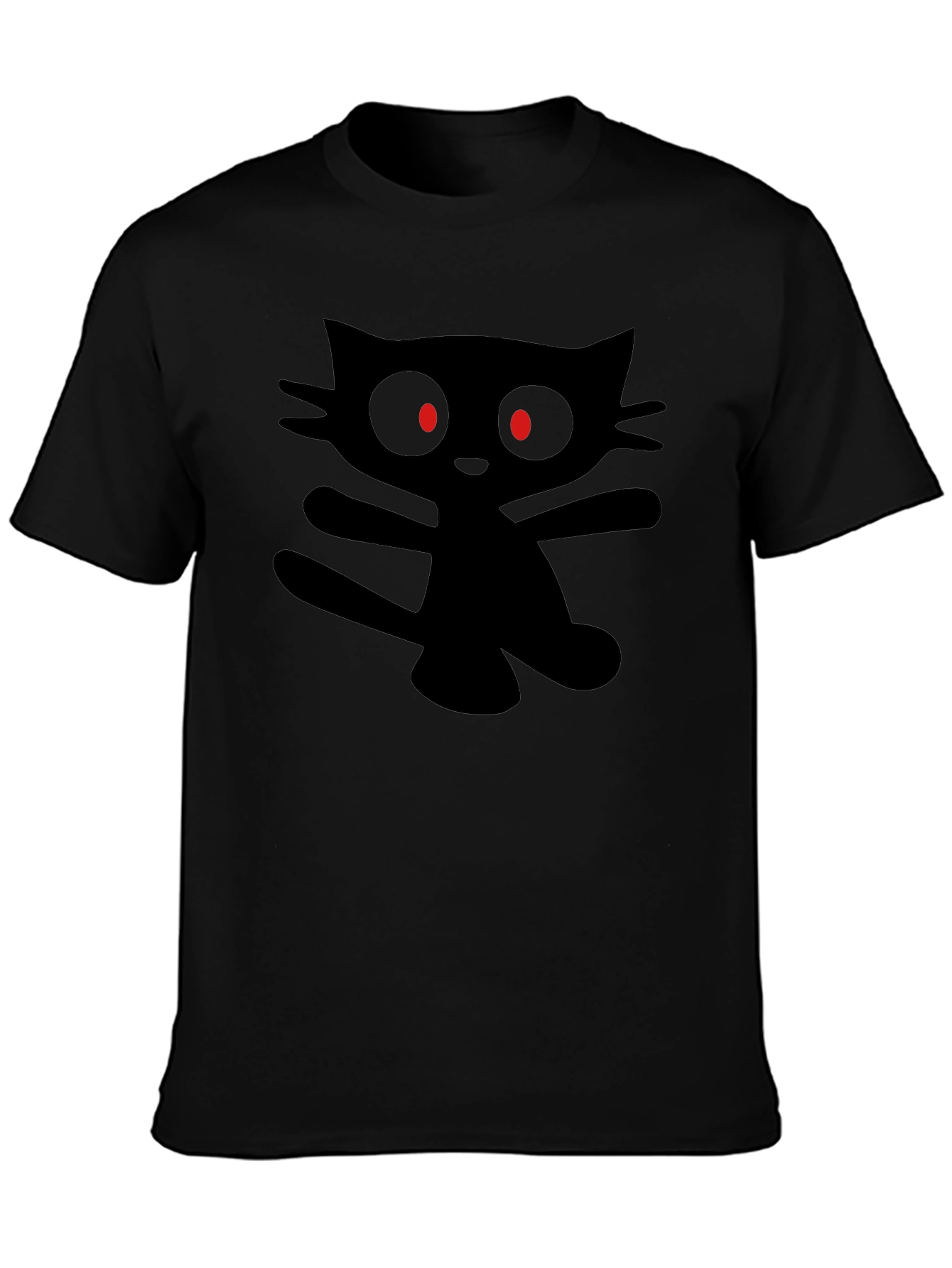 Mens Black T-Shirt with Cartoon Cat Graphic