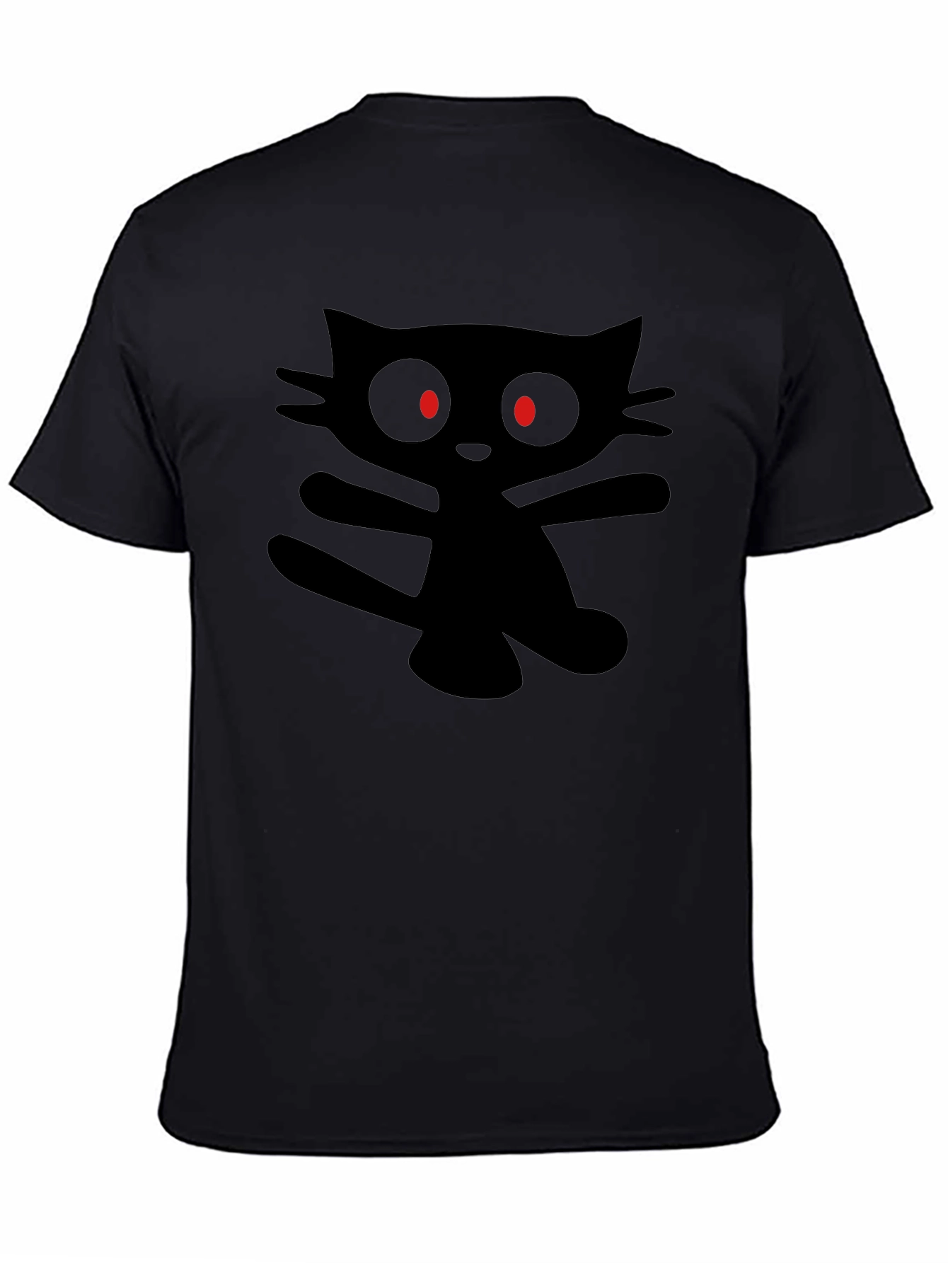 Mens Black T-Shirt with Cartoon Cat Graphic