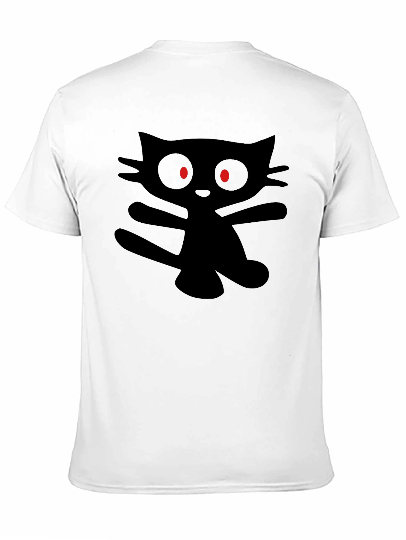 Mens Black T-Shirt with Cartoon Cat Graphic