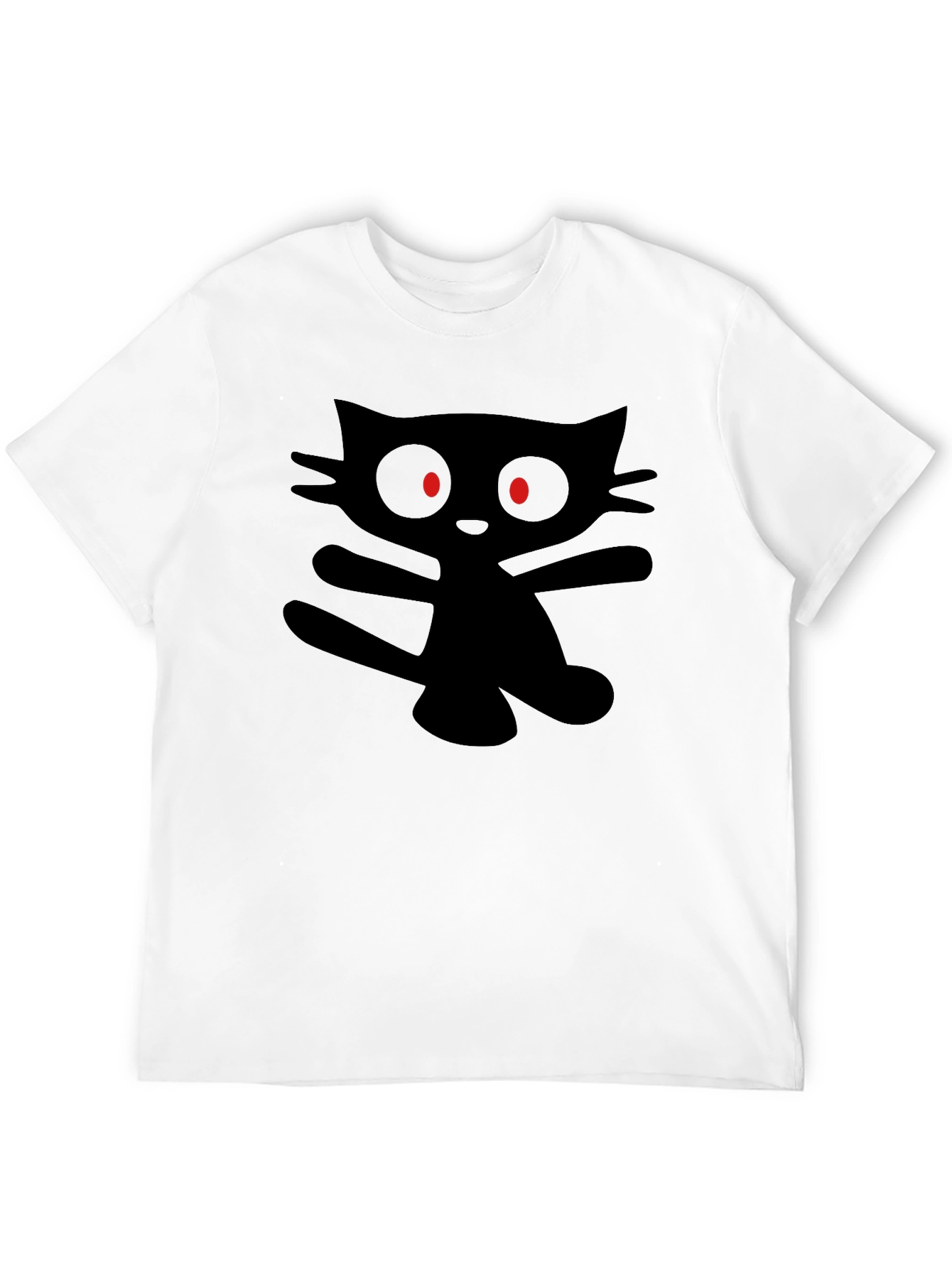 Mens Black T-Shirt with Cartoon Cat Graphic