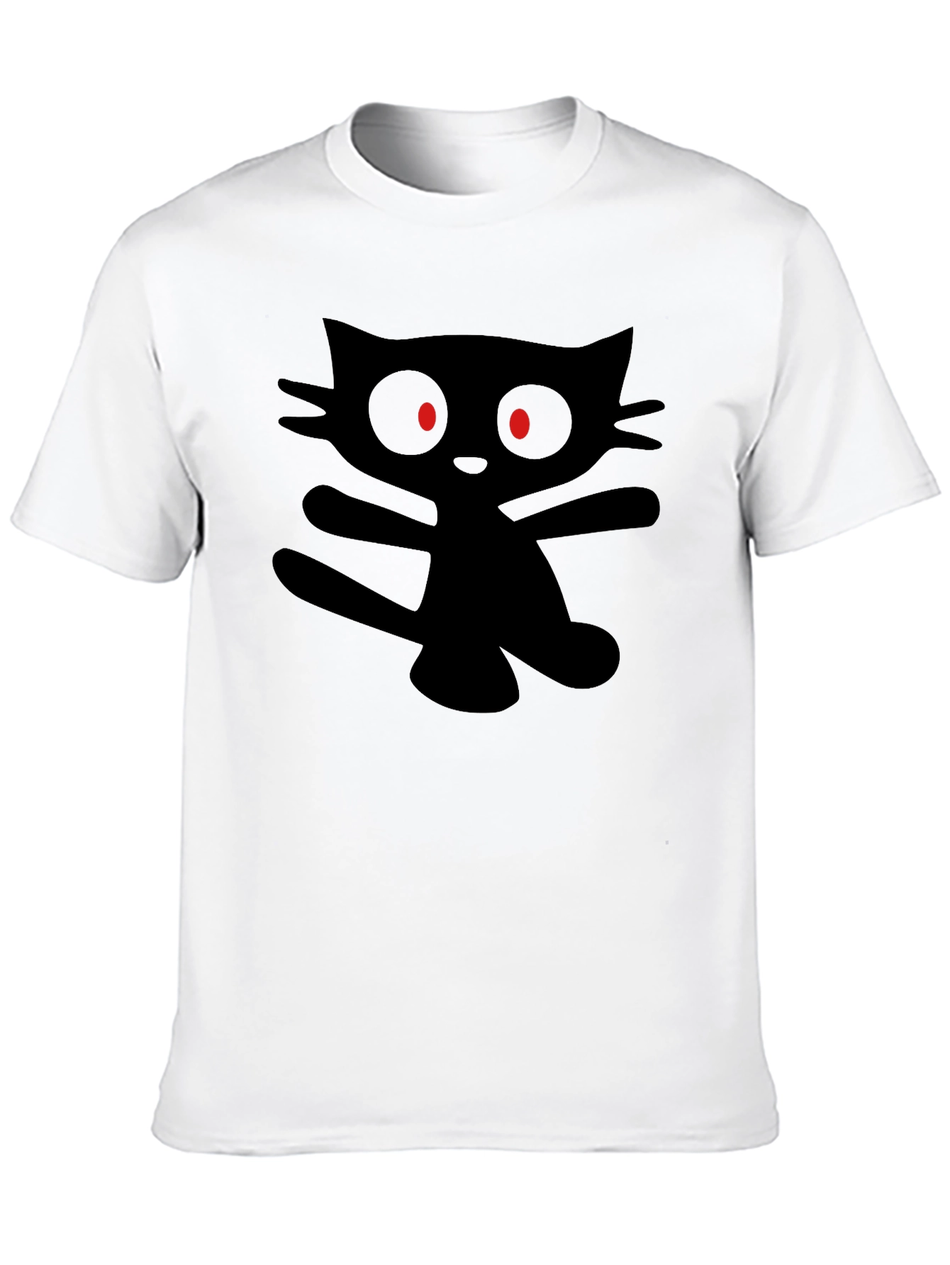 Mens Black T-Shirt with Cartoon Cat Graphic