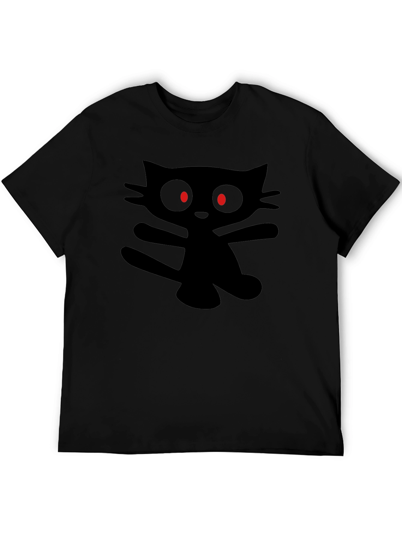 Mens Black T-Shirt with Cartoon Cat Graphic