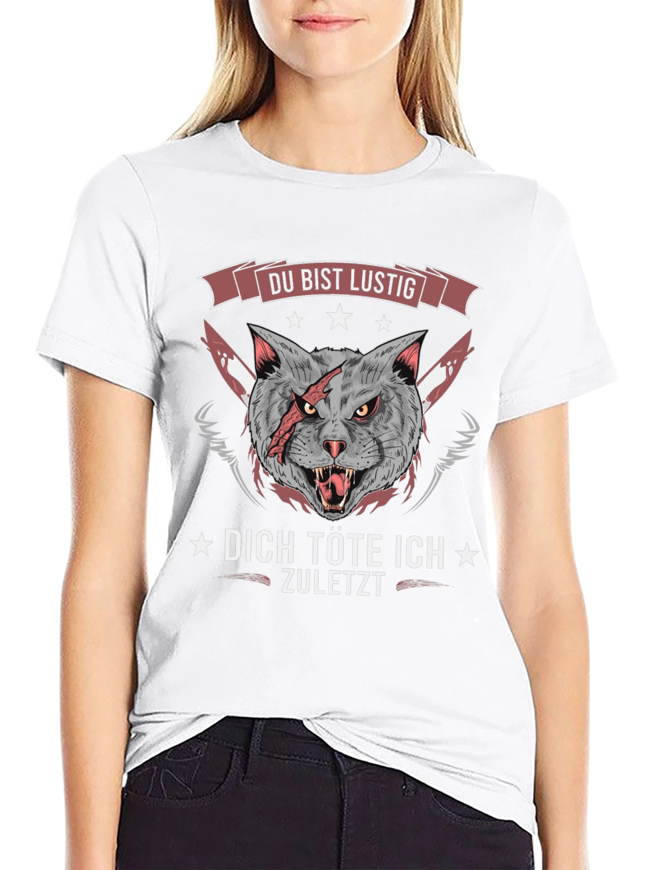Funny Cat Graphic Tee - Du Bist Lustig