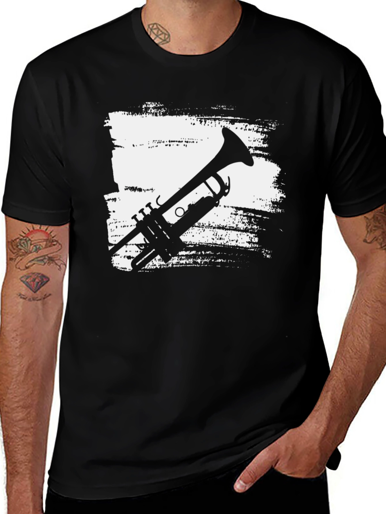 Mens Black Trumpet Graphic T-Shirt