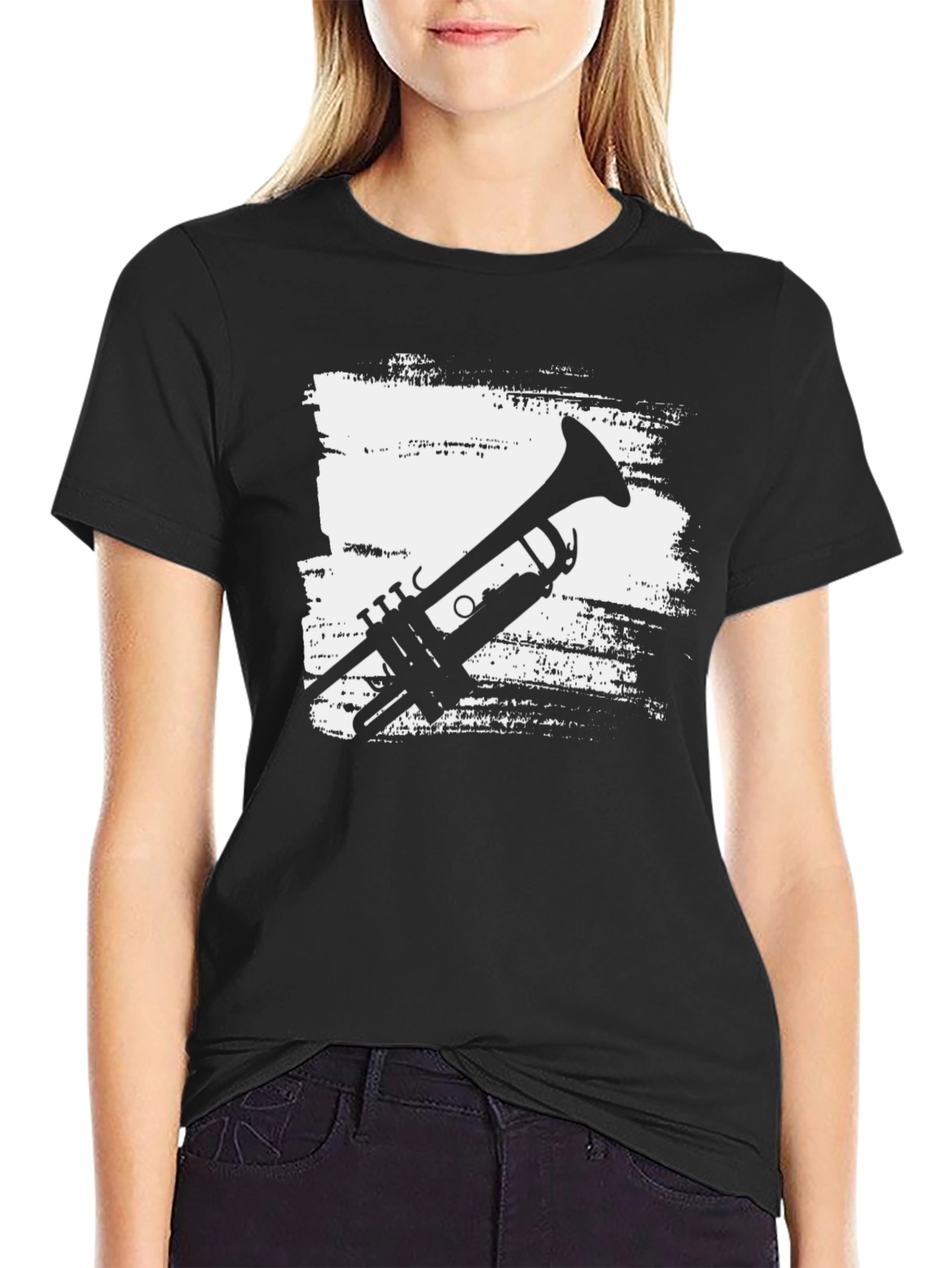 Mens Black Trumpet Graphic T-Shirt