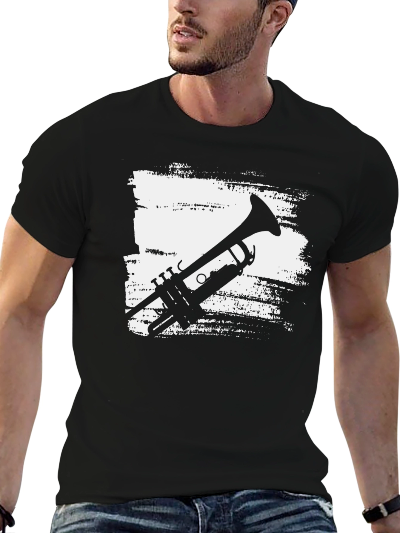 Mens Black Trumpet Graphic T-Shirt