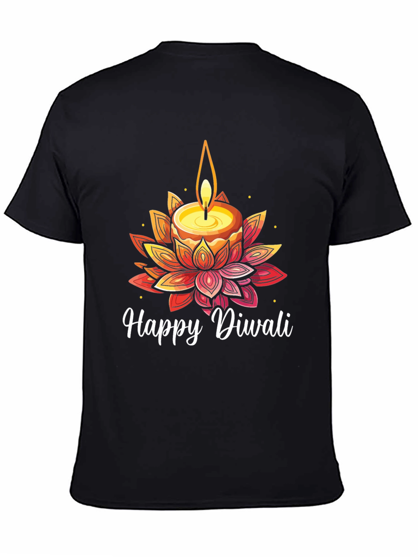 Happy Diwali T-Shirt with Candle and Lotus Design