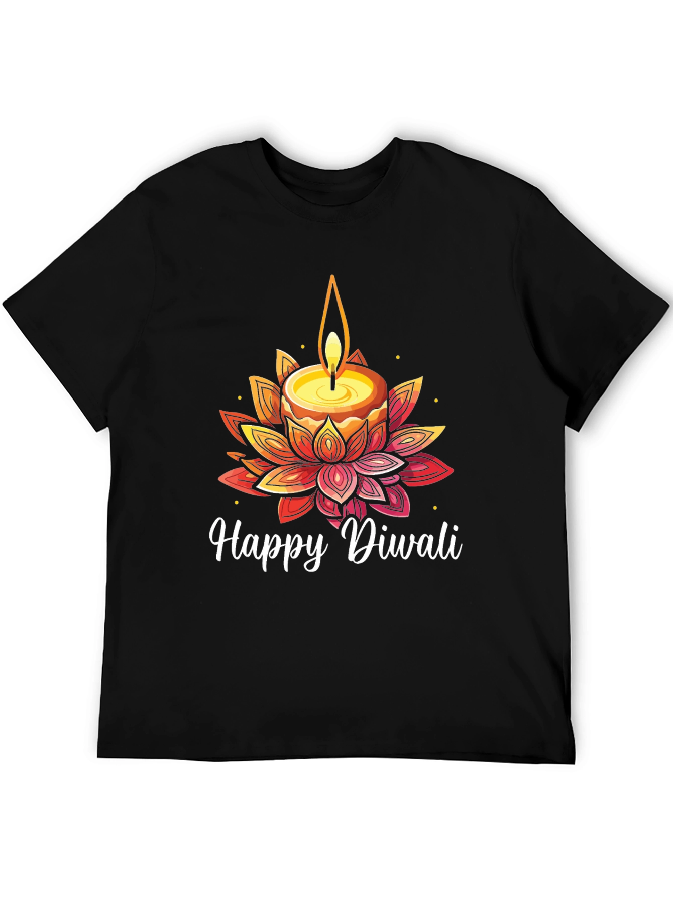 Happy Diwali T-Shirt with Candle and Lotus Design