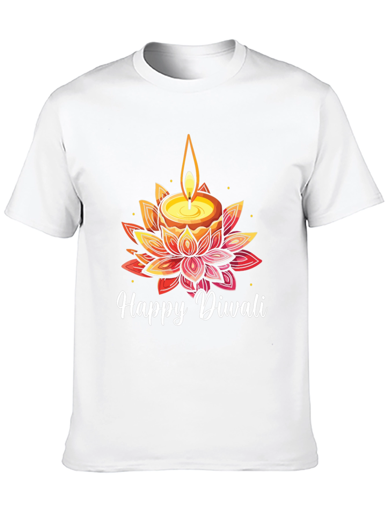 Happy Diwali T-Shirt with Candle and Lotus Design