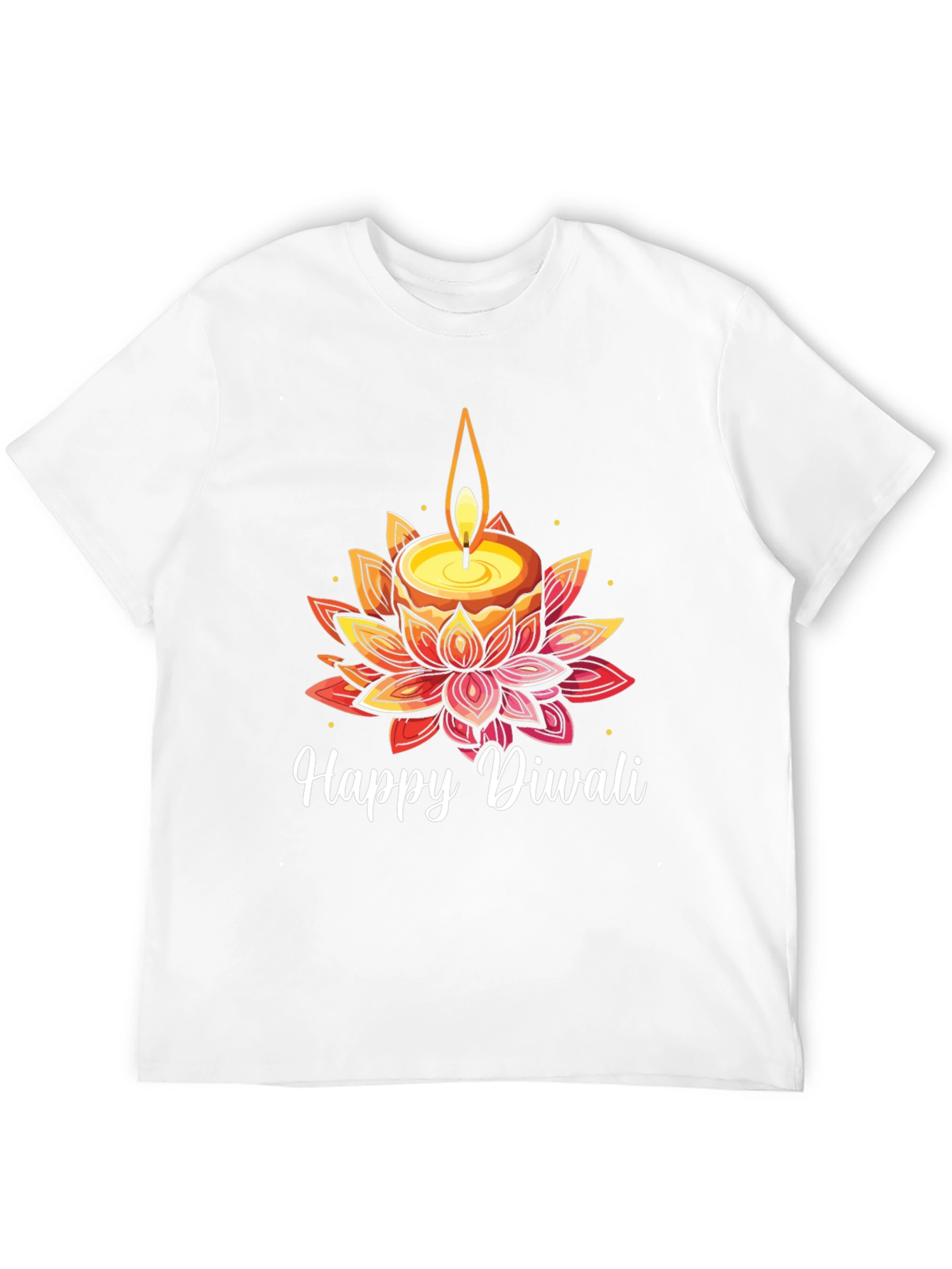 Happy Diwali T-Shirt with Candle and Lotus Design