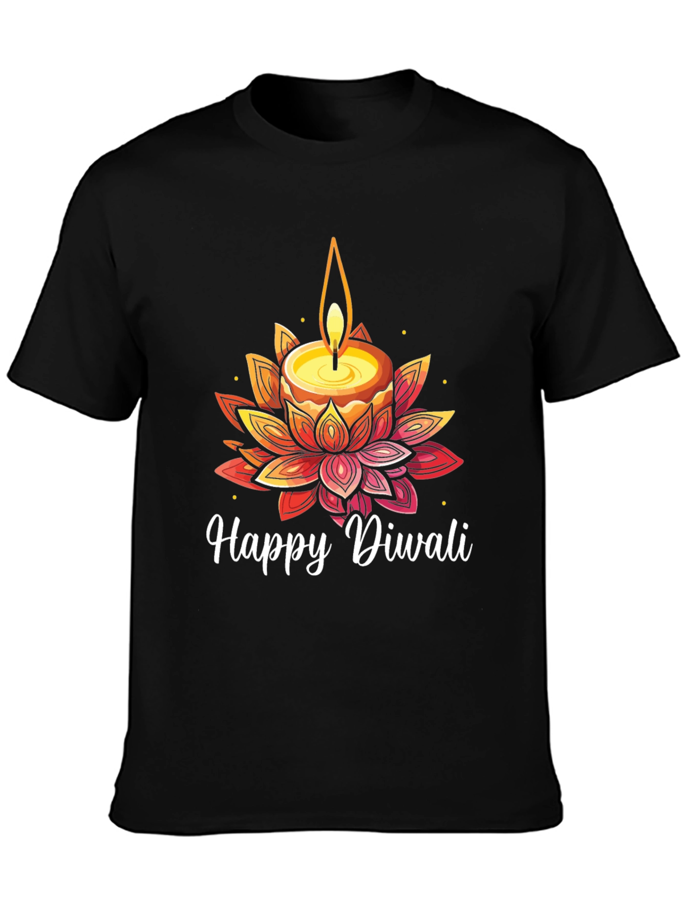 Happy Diwali T-Shirt with Candle and Lotus Design