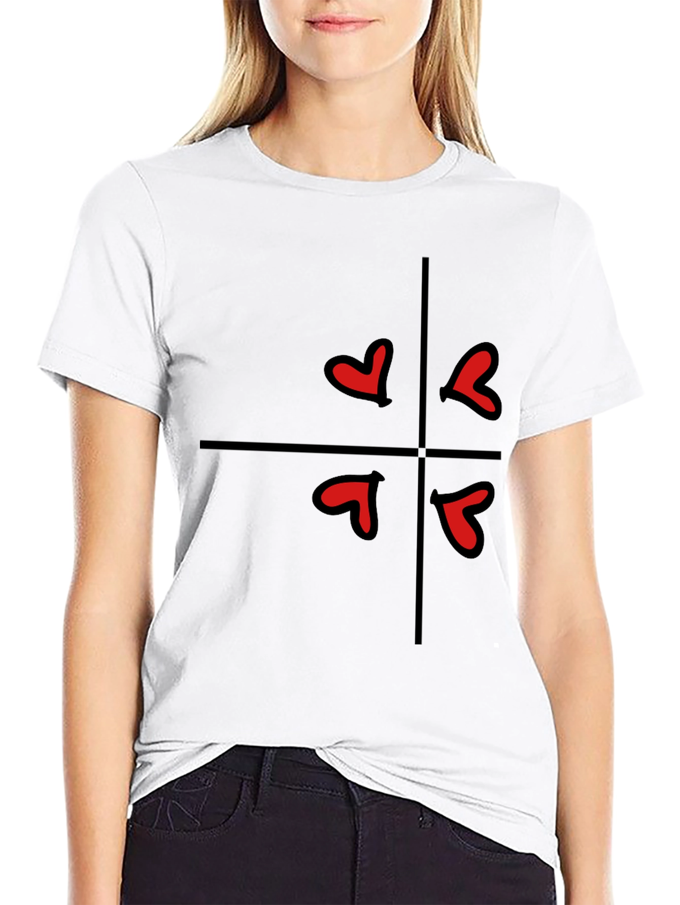 Hearts in Quarters Graphic Tee - Casual Black T-Shirt