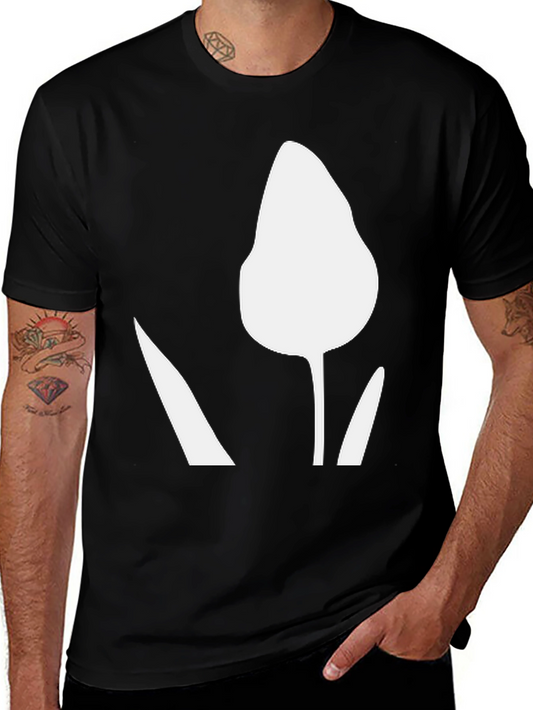 Minimalist Botanical Graphic Tee - Soft Black Cotton Shirt