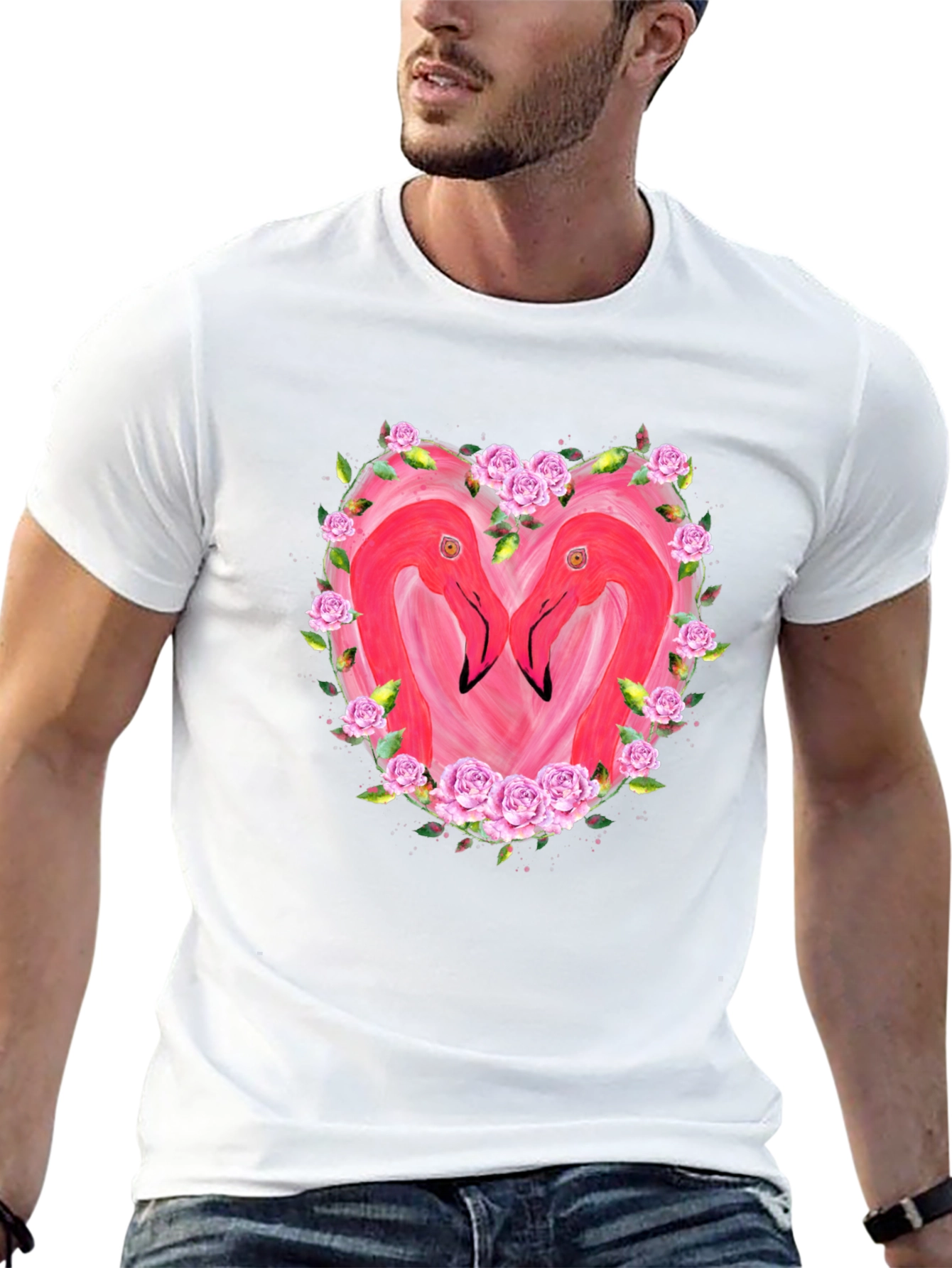 Flamingo Heart Graphic T-Shirt - Black