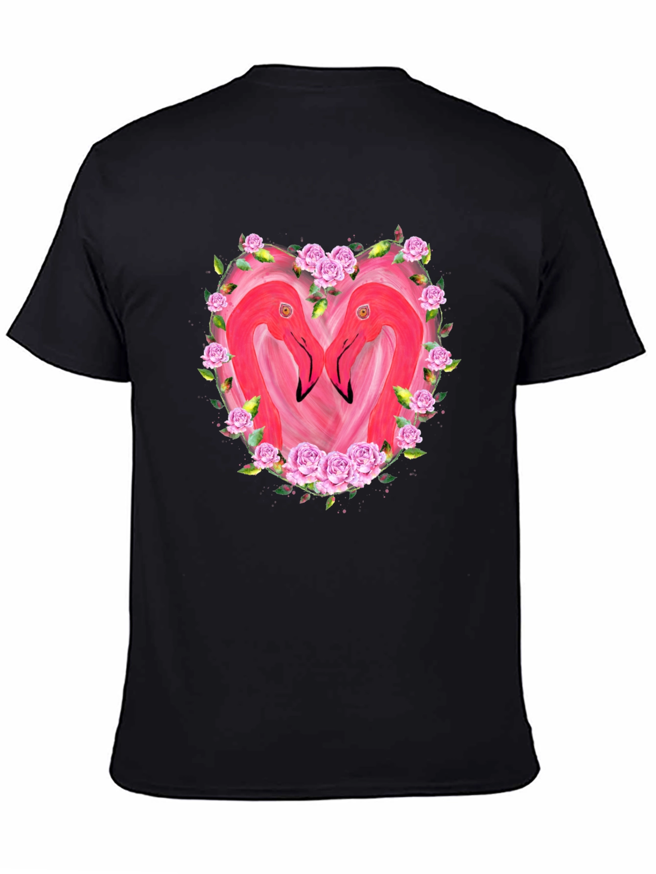 Flamingo Heart Graphic T-Shirt - Black