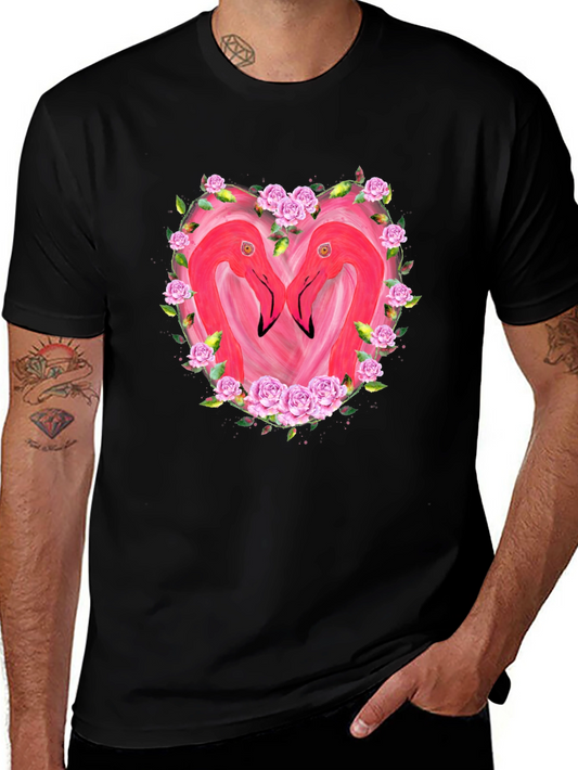 Flamingo Heart Graphic T-Shirt - Black