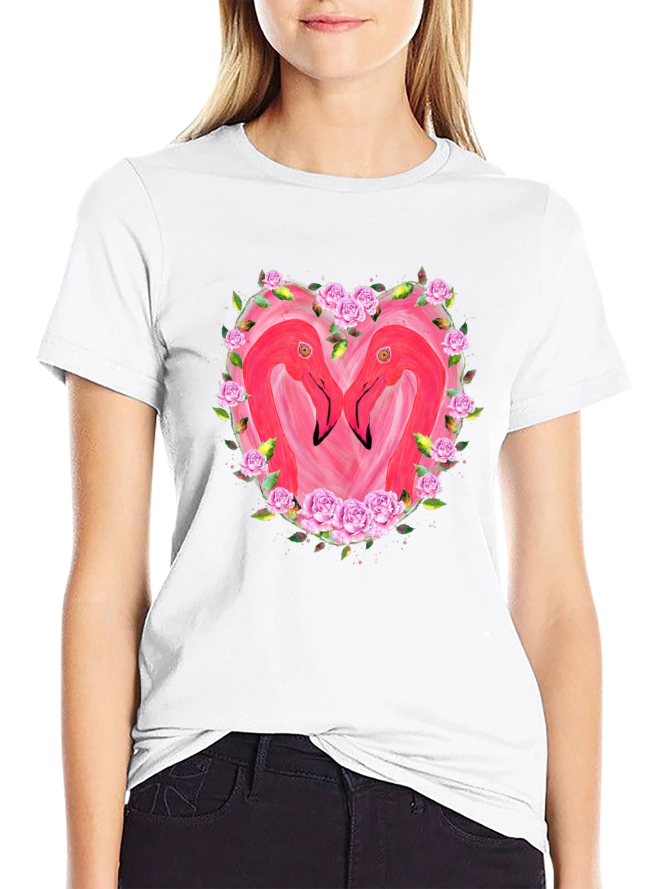 Flamingo Heart Graphic T-Shirt - Black
