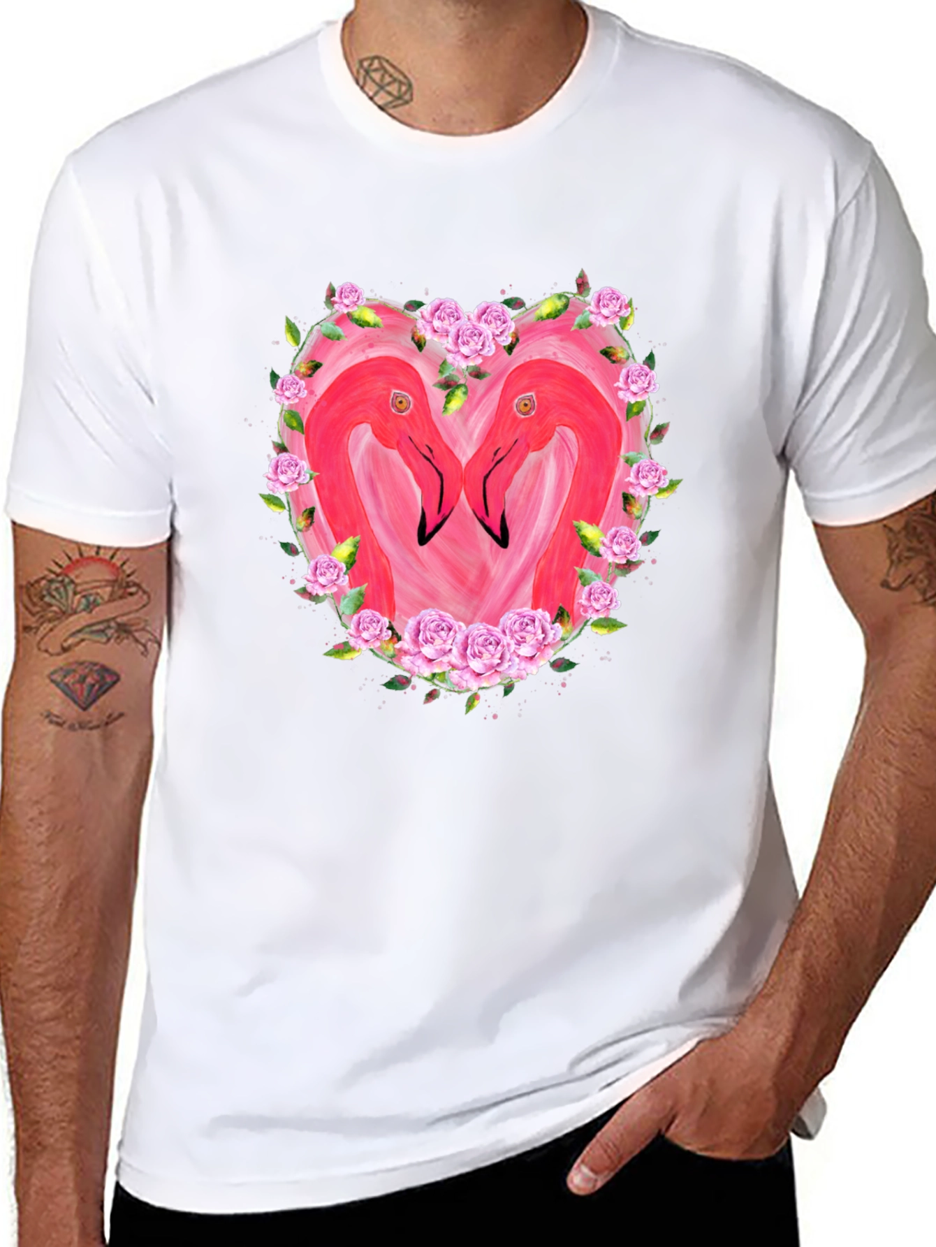 Flamingo Heart Graphic T-Shirt - Black