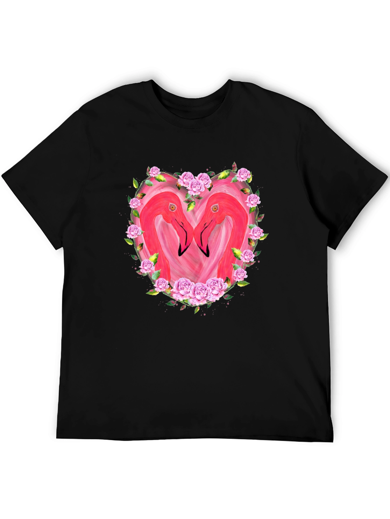 Flamingo Heart Graphic T-Shirt - Black
