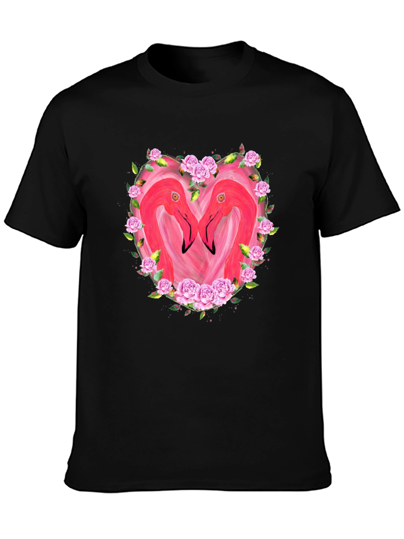 Flamingo Heart Graphic T-Shirt - Black