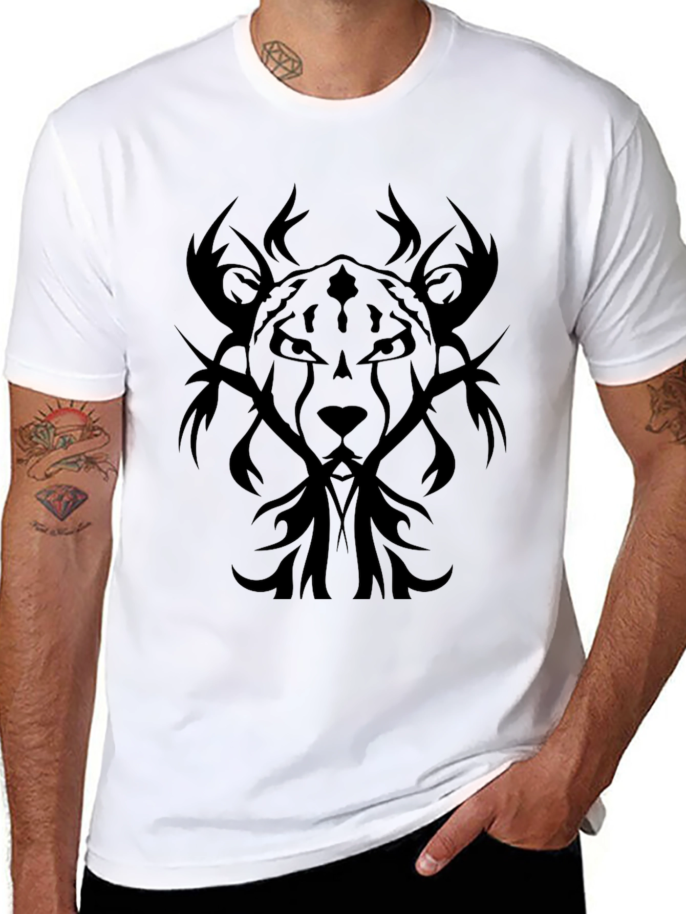 Black Tribal Lion Graphic Tee