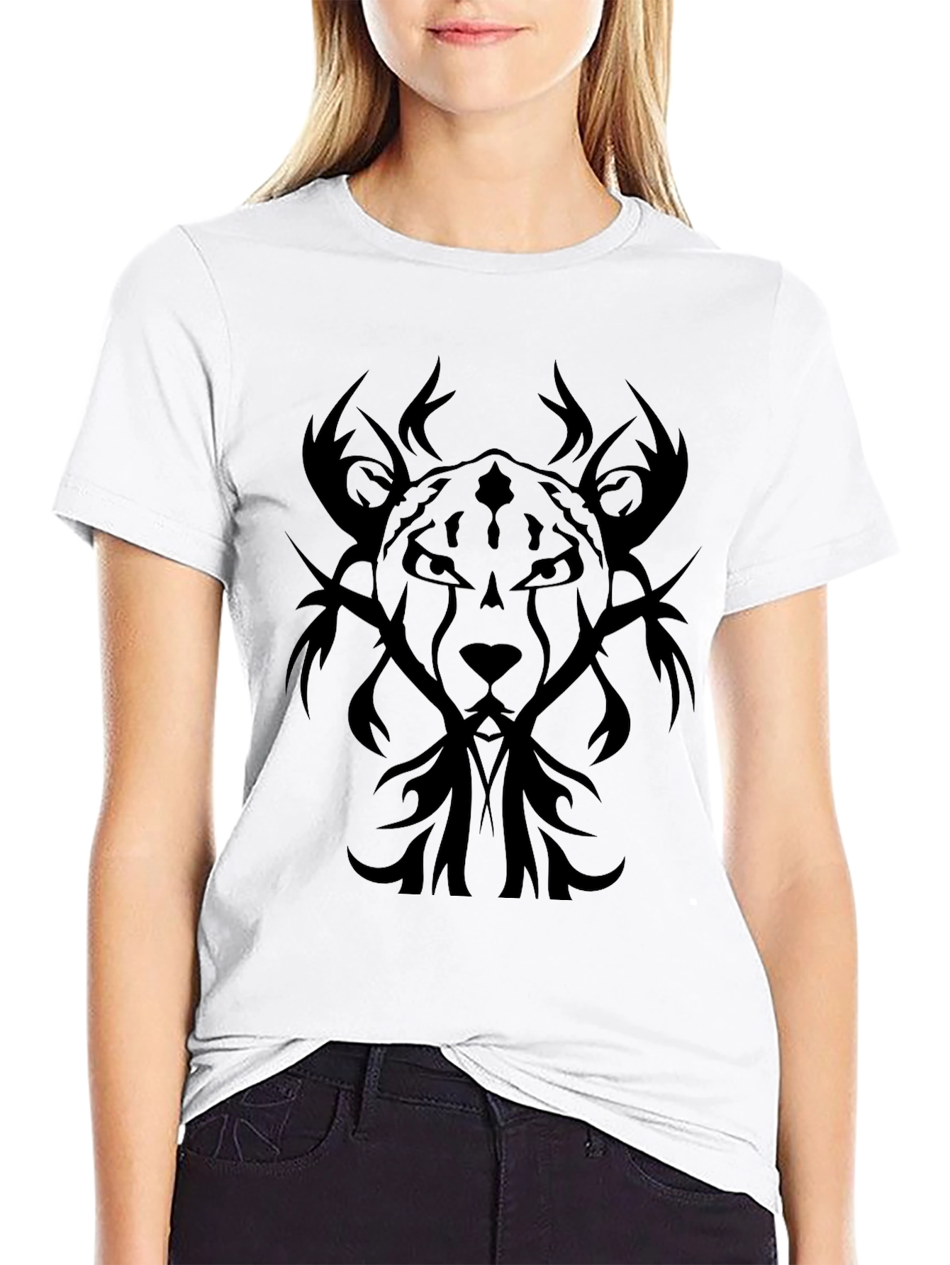 Black Tribal Lion Graphic Tee